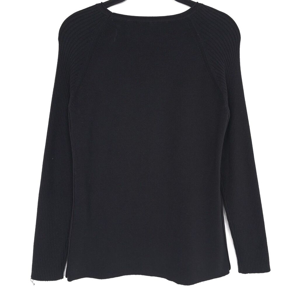 per se GENUINE LEATHER Women’s Top Sweater MEDIUM Black Combo SILK Blend Long Sl - Picture 8 of 9